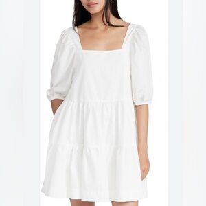 en saison White Puff Sleeve Poplin Square Neck‎ Mini Dress XS